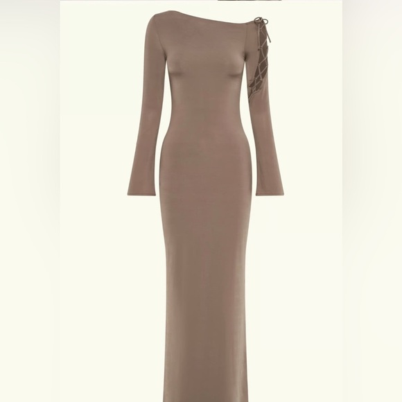 Meshki Gabby dress Elegant Brown One-Shoulder Dress mushroom color M #10 - Picture 1 of 14